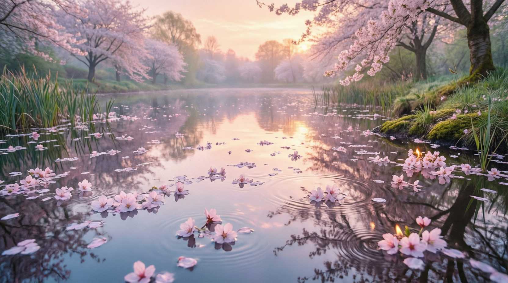 Cherry blossom petals floating