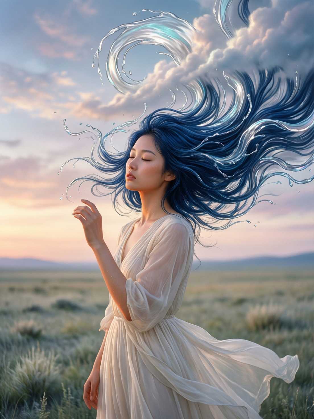 Transforming into swirling water