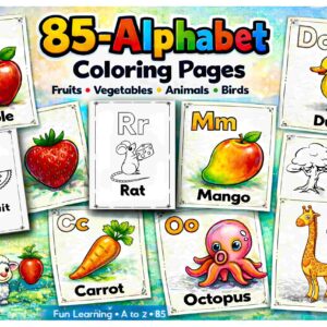 85-Page Alphabet Coloring Book for Kids β A to Z Fun with Fruits, Animals & More! (Instant PDF Download)